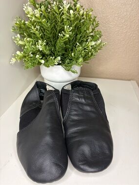 Black Leather Split Sole Jazz Dance Shoes Adult Size 4M Slip-On #651